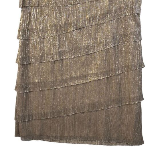 Dress Barn Champagne Metallic Gold Tiered Lined Sleeveless Dress 12 flapper - Picture 4 of 16